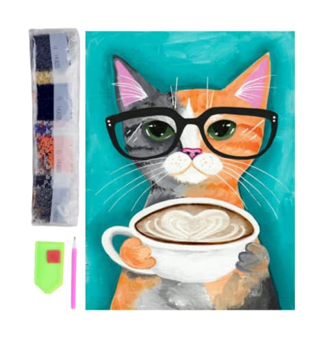 SusggO Diamond Painting, Set Pintura de Diamantes 30cmX40cm Diamond Painting Kit completo accesorios DiY 5D Cuadro Punto de Cruz Bordados Manualidades Decoracion Hogar Pared (GATO GAFAS) Cover
