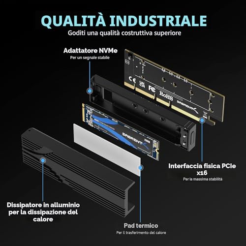 Adattatore M.2 NVMe a PCIe x16 per SSD Gen5 PCIe 5.0 - Hdd - Immagine 2