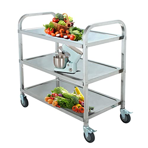 Sofedy Utility Cart Rolling Bar Cart Stainless Steel Storage Cart On Wheels,Kitchen 3 Tier Metal Service Carts With Handle Bar For Living And Kitchen Room, Microwave Cart 33.5X17.7X35 Inch #TOP2
