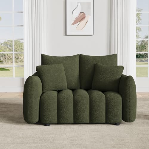 Image of OUYESSIR 56 inch Modern Sofa Couch, Comfy Deep Seat Teddy Cloud Sofa, Upholstered 2-Seater Boucle Couch, Oversized Loveseat for Living Room, Bedroom, Office, Apartment, Green