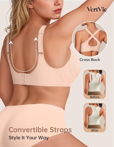 Image of Vertvie Wireless Jelly Bra Seamless Supportive Crossover | Full Coverage & Lift, Mesh V-Neck, No Underwire, Back Smoothing, Push Up, Plus Size, All-Age Comfort, Everyday T-shirt Bra