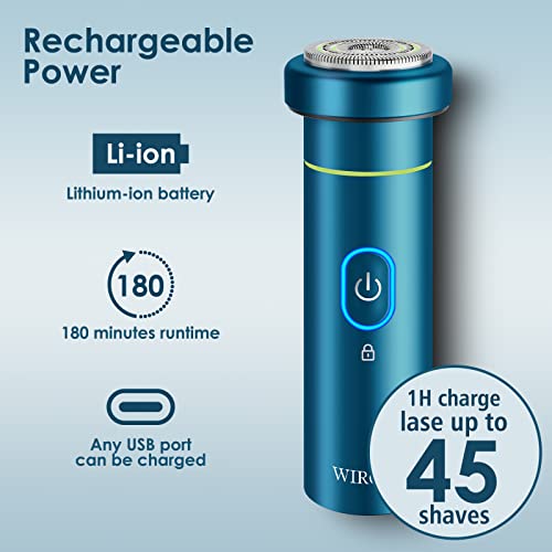 Wirofr Electric Razor For Men, Travel Shaving Electric Razor, Multi-Function Portable Travel Razor, 100% Washable Rotary Shaver Wet & Dry Electric Shaver-Type-C Fast Charging (Blue) #TOP2