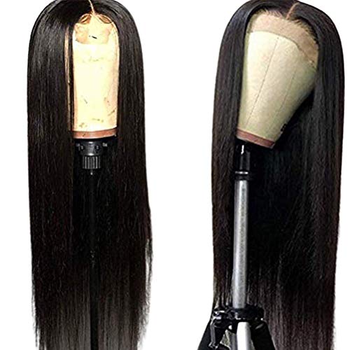 Peluca larga y recta para mujer, cierre de encaje, cabello humano negro natural, para mujer, vestido diario, fiesta de cosplay Cover