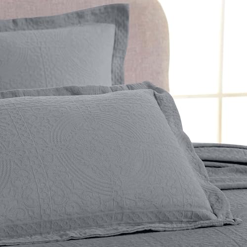 Superior Cotton Fleur De Lis Bedspread Set, Warm Blankets, All-Season Bedding, Bedroom Decor, Decorative Boho Medallion Coverlet, Includes 1 Bedspread, 1 Pillow Sham, Twin, Grey