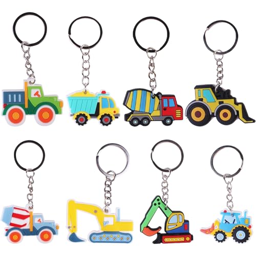 CAIKAILIOR 8 Stück Schlüsselanhänger Traktor,schlüsselanhänger Kinder,Baufahrzeuge Thema,Bagger Spielzeug Anhänger Baustellen Party Kindergeburtstag Mitgebsel BAU Geburtstag Give Aways Gastgeschenke