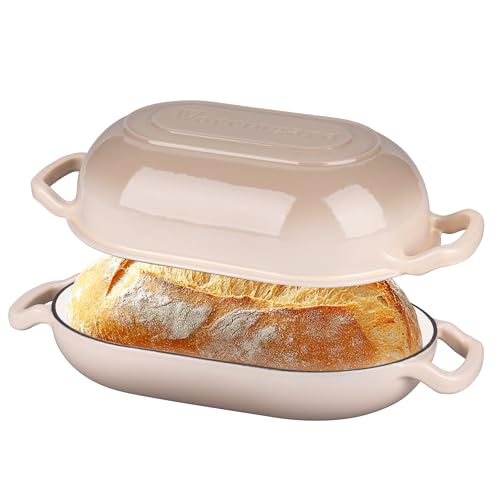 VORRINGARD Enameled Cast Iron Sourdough Bread Oven, Dutch Oven, Loaf Cast Iron Bread Pan for Homemade Bread Baking, Meatloaf Pan with Lid, 5QT, Latte