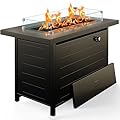 Ciays 42 Inch Gas Fire Pit Table, 60,000 BTU Propane Fire Pits for Outside with Glass Wind Guard, Steel Lid,Lava Rock, 2 in 1 Fire Pit Table Gatherings Parties on Patio Deck Garden, Ebony
