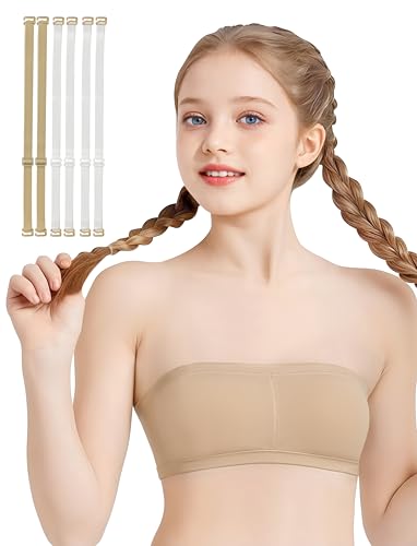 Sanmsoner Girls Seamless Bandeau Bra for Teens Adjustable Strapless Training Bra 7-16 Years Soft Comfort Stretchy(8F-18-1-L)