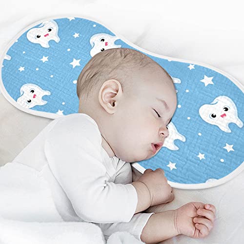 Tooth Pattern Cute Teeth Star On Blue Muslin Burp Cloths for Baby 2 Pack 100% Cotton Baby Washcloths Bibs for Boy Girl4