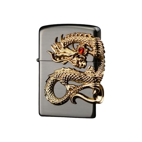 junweideyi Briquet dragon chinois 2024 Année du dragon, remplaçable pour Zippo (étui uniquement), taille de l'insert compatible 3,6 cm x 1,2 cm x 5 cm (noir)