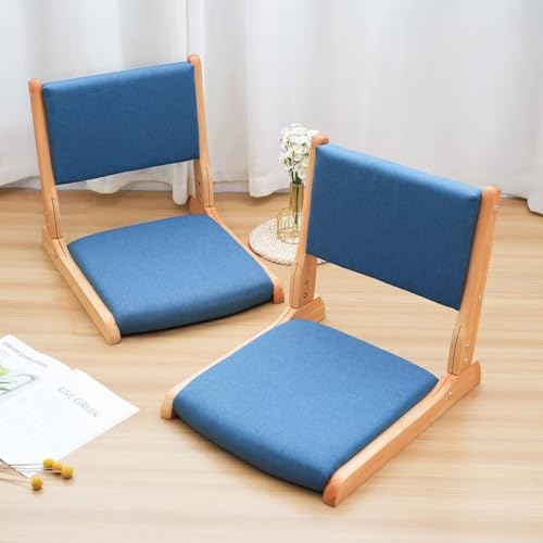 Image of Japanese Floor Chair with Back Support, Foldable Meditation Chair, Legless Tatami Chair with Cushion, Floor Seat for Living Room, Bedroom, Bay Window (2, Blue)