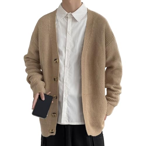 Cardigan tricot torsadé col V homme pull manches longues boutonné veste maille loose