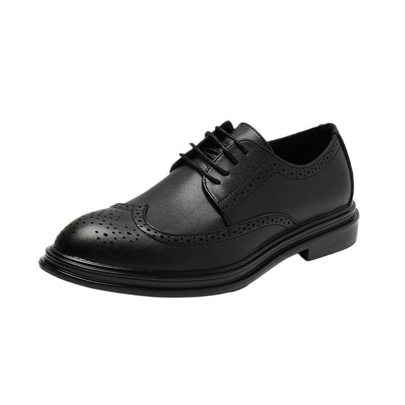 Men's Leather Business Dress Shoes Pointed Toe Oxford Formal Classic Wedding Prom Comfortable Lace Up Brogue Durable Genuine Leather