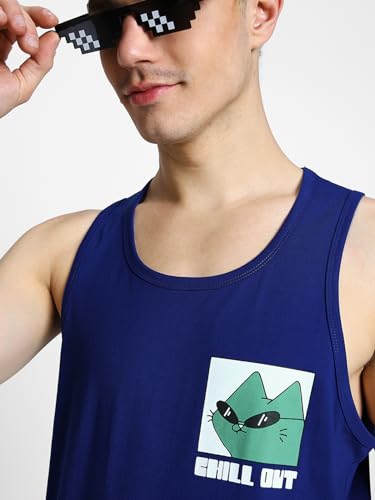Image of Veirdo Pure Cotton Sleeveless Regular Fit Front Print Placement Scoop Neck Vest for Men & Boys
