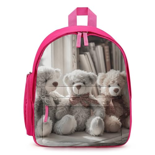 Bear Sitting on Shelf Backpack Small Book Bag with Side Pocket, Lightweight Durable Backpack, Travel Rucksack, Pink-style