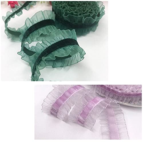 Adorno de Encaje Cinta elástica de Terciopelo con Volantes de Organza de 2,5 cm y 2 Yardas for Costura Artesanal de Patchwork.(White)