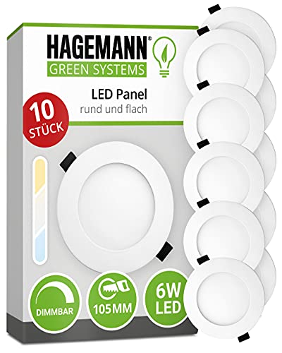 HAGEMANN® 10 x LED Einbaupanel dimmbar 6 Watt 570lm IP20 – Ø 105mm...