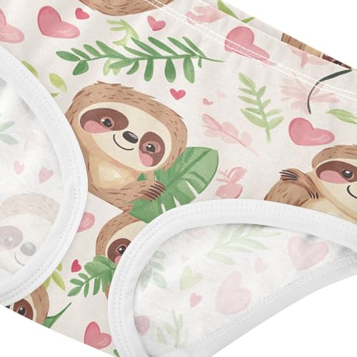 Wusikd Cute Sloths Hearts Girls' Underwear Cotton Girls Briefs Soft Toddler Underwear 2T4