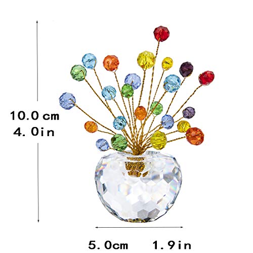 H&D Crystal Money Tree Statue Round Rondelle Beads Souvenir Collection Desktop Paperweight Car Decoration (Colorful)