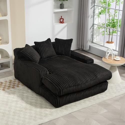 PUGSDRLY Canapé Lit Une Place avec 3 Coussins Moelleux,Mémoire Éponge,Canapé d'angle Au Sol pour Salon,Appartement Bureau,Velours Côtelé,125x155x63 (Noir)