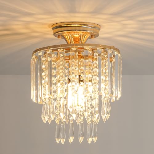 FRIDEKO HOME Modern Kronleuchter Kristall Deckenleuchte Kleine Kristall Deckenlampe E27 Fassung für Wohnzimmer Schlafzimmer Küche Flur