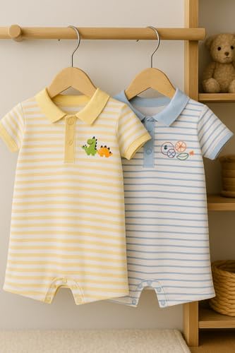 Image of TuddyBuddy 100% Cotton Romper /Jumpsuit /Bodysuit Set for Baby (Pack of 2 Playsuits)
