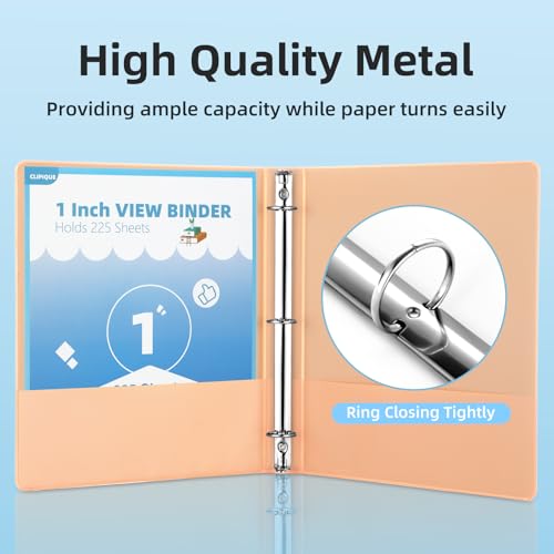 1 Inch Binders 3 Ring,6 Pack Three Ring Binder with 2 Pockets,PVC-Free,Customizable Clear View Cover for 8.5 x 11'' Letter Size Papers, Round Ring， Ideal for School, Office Supplie image 6