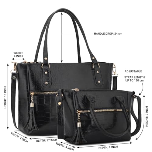 Image of AVERAA Women Handbag Combo Set (Medium + Mini) Croco Texture Faux Leather