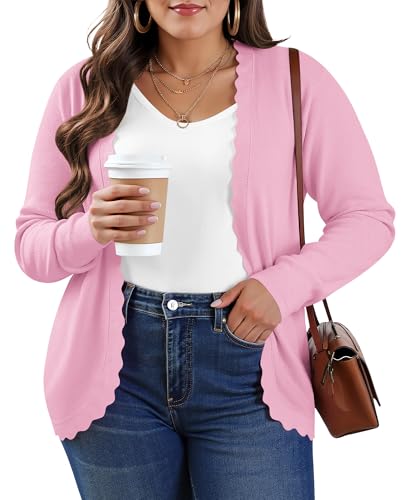 TIANZHU Women's Plus Size Cardigan Open Front Long Sleeve V-Neck Lightweight Cropped Knit Sweater XL-4XL