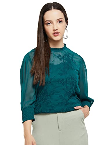 Image of Max Women Polyester Regular Fit Embroidered Round Neck Casual Top