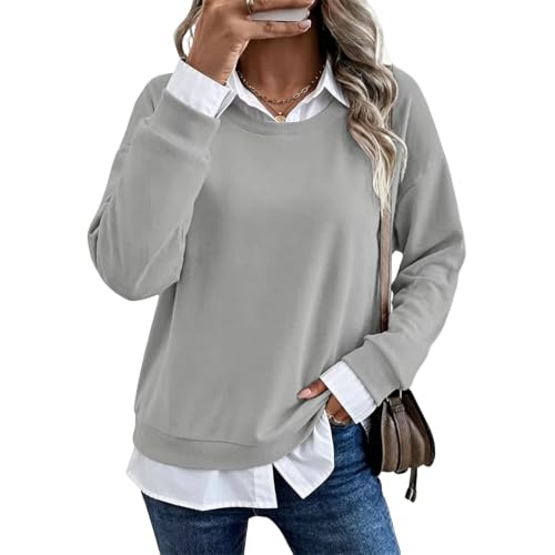 HswsEJ Crewneck Sweatshirts Women 2 in One Patchwork Sweatshirt Y2k - image 2