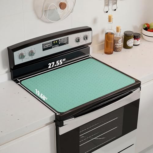 Image of Stove Top Cover for Electric Stove - Food Grade Ceramic Stove top Cover, Silicone XXL Dish Drying Mat, Glass Cooktop Covers, Flat RV Range top Mats (Green Thickened,28x20)