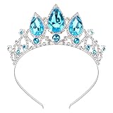 COCIDE Frozen Elsa Tiara for Women Birthday Crown Halloween Costume Blue Crystal Headband Tiara Princess Hair Accessories for Wedding Bridal Flower Party Prom Cosplay