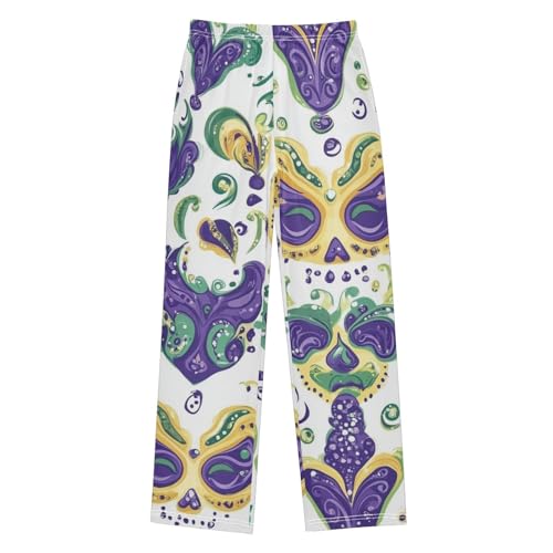 ZZXXB Mardi Gras Masquerade Pattern Boys Long Pants Soft Trousers Elastic Waist Kids Lounge Bottoms with Pockets S-XL