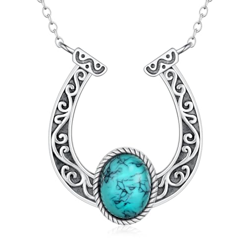 Horseshoe Necklace 925 Sterling Silver Turquoise Necklace for Women Western Turquoise Jewelry Gifts for Women