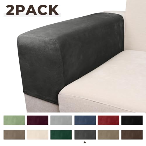 Image of Couch Arm Covers 2 Pcs Sofa Armrest Covers Stretch Couch,Armrest Cover for Chairs Scratch-Resistant Sofa Arm Cover Armchair Slipcovers,Grey