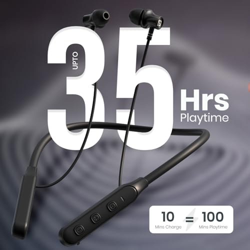 Image of Portronics Harmonics Z14 in-Ear Bluetooth Earphone Neckband with Vibration Alert, Upto 35 Hours Playtime,HD Call Clarity, BT 6.0V, Low Latency, Type C Fast Charging(Black)