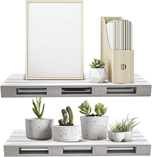 Sorbus Floating Pallet Shelves - Set Of 2 - Rustic Farmhouse Wall Mount Ledge Storage Shelf Organizer - For Home Décor, Living Room, Bathroom, Bedroom, Nursery, Etc - 7" D X 17" W X 1.75" H - Grey #TOP6