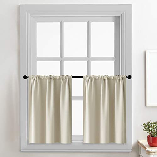 CUTEWIND Half Window Blackout Curtains for Kitchen 30 inches Long Beige Rod Pocket Short Windows Drapes for Kitchen Window 2 Panels per Package