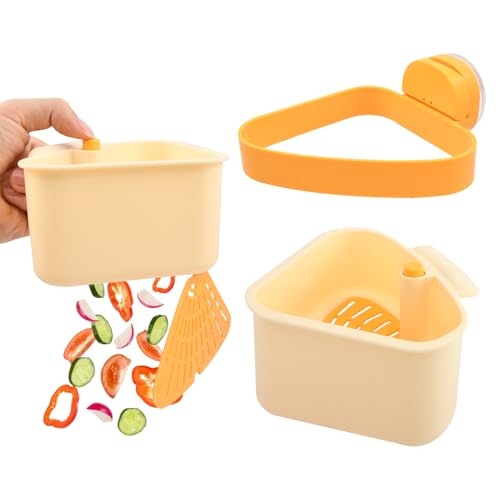 Colador para fregadero con ventosa y almacenamiento amarillo miniatura 4