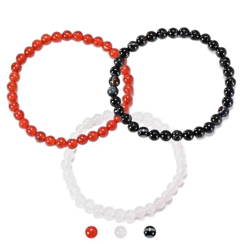Pulseras de ágata natural elásticas hechas a mano, set de 3 miniatura 1