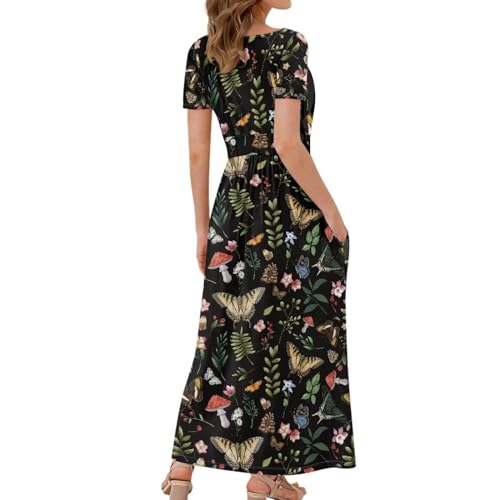 Image of Women's Fall Summer Short Sleeve Ankle Length V-Neck Party Dress with Pockets Size S-3XL