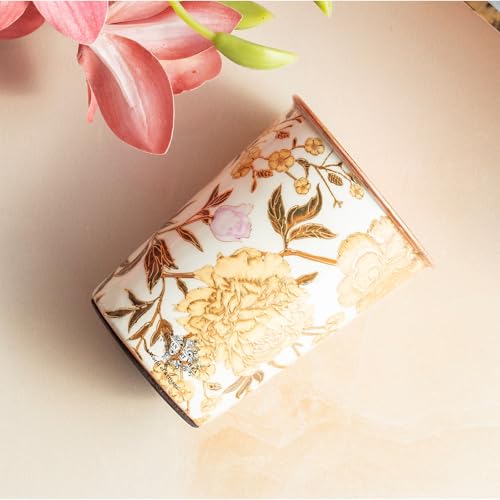Image of INDIAN ART VILLA Copper Gold Flower Print Glass - 275 ML, Handcrafted Ayurvedic Copper Drinkware for Daily Use, Elegant Water Glass for Home, Office, and Special Gifting, Set of 1