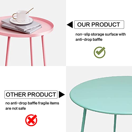 Babion Pink Outdoor Side Tables, Small Outdoor Table, Round Patio Side Table Steel, Small Accent End Table for Patio Yard Garden, Indoor & Outdoor - Thumbnail 5