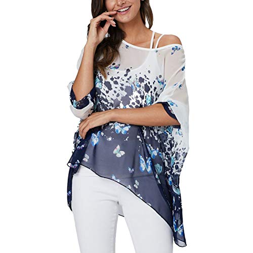 Image of Ckikiou Plus Size Batwing Flowy Semi Sheer Chiffon Blouse Tunic for Women Summer Floral Print Boho Beach Cover ups