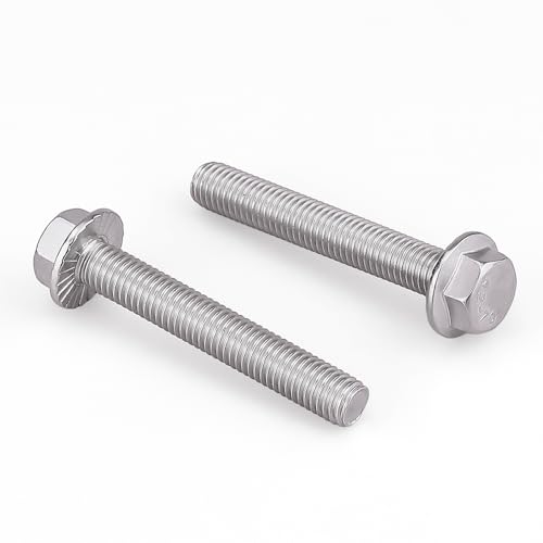Image of M6-1.0 x 60mm Hex Flange Bolt (2.36 inch Thread Length), DIN6921, Serrated Locking Flange, 304 Stainless Steel, UNC Full Thread, 20-Pack