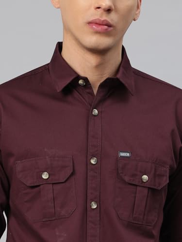 Image of Majestic Man Men's Washed Cotton Twill Casual Shirt -| with Dual Flap Pockets - Slim Fit | Full Sleeve | Casual Wear | Trendy & Comfortable