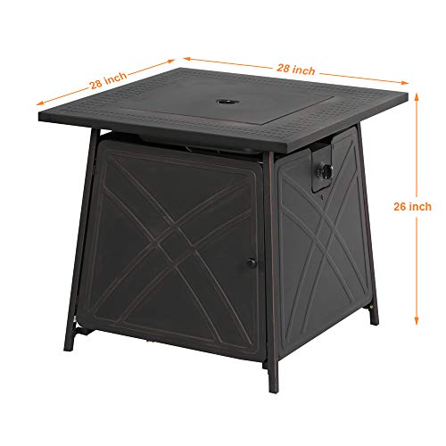BALI OUTDOORS Firepit Gas Fireplace 28\" Square Gas Fire Pit Table 50,000BTU Propane Fire Pits, Black