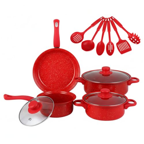 Juego de utensilios de cocina antiadherentes, juego de utensilios de cocina antiadherentes de 13 piezas, ollas y sartenes con sartén, cacerolas, olla para leche y