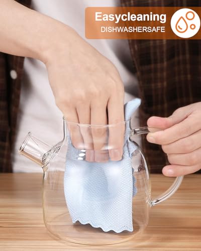 Teekanne mit Sieb und Stövchen, 1500 ml, aus Glas mit Holzdeckel, hitzebeständig, abnehmbarer Filter, modernes und elegantes Design